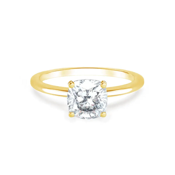 Cushion Cut Yellow Gold Petite Pavé Plain Mount Solitaire Ring - cushionblue