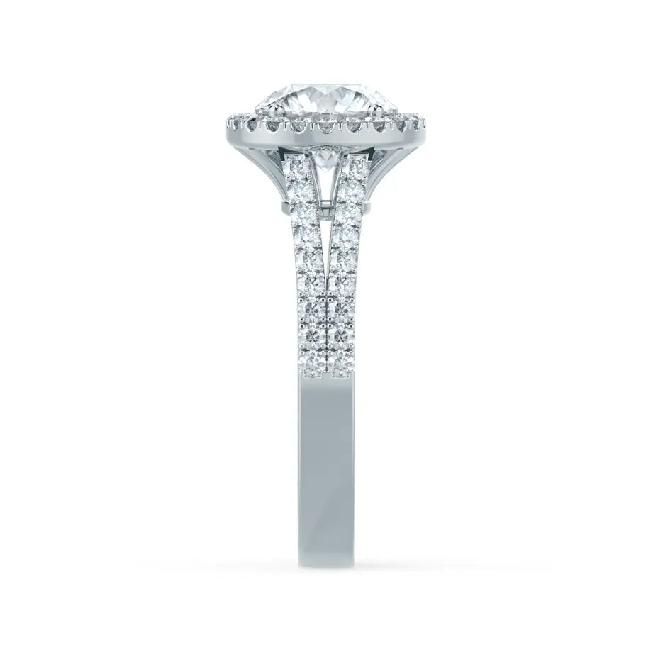 Round cut Natural Diamond Platinum Split Shank Halo Ring - cushionblue