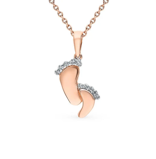 Rose Gold footprint pendant necklace with diamonds - cushionblue