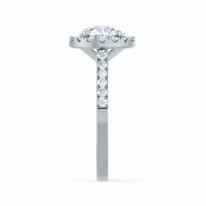 Round cut Natural Diamond White Gold Halo Ring - cushionblue