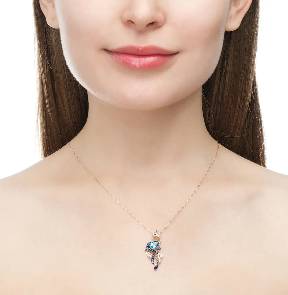 Rose Gold Pear pendant necklace with black diamond, sapphires, topaz and diamonds - cushionblue