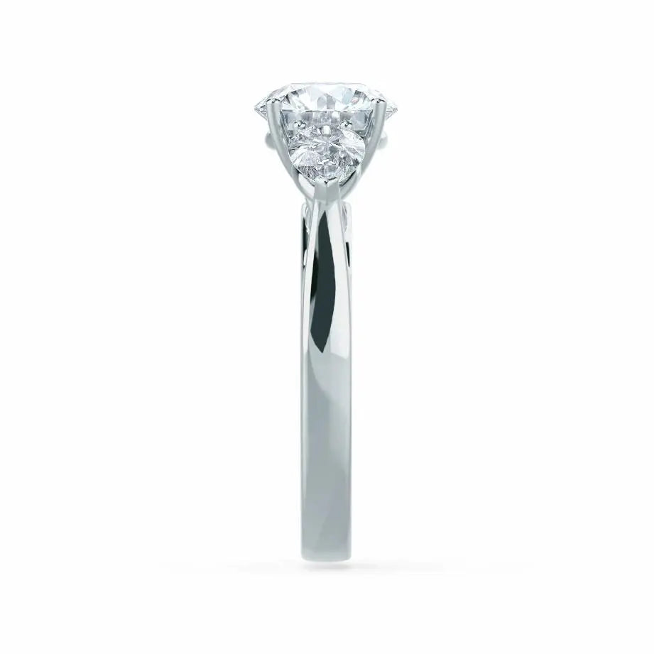 Round & Pear Cut Diamond White Gold Trilogy Ring - cushionblue