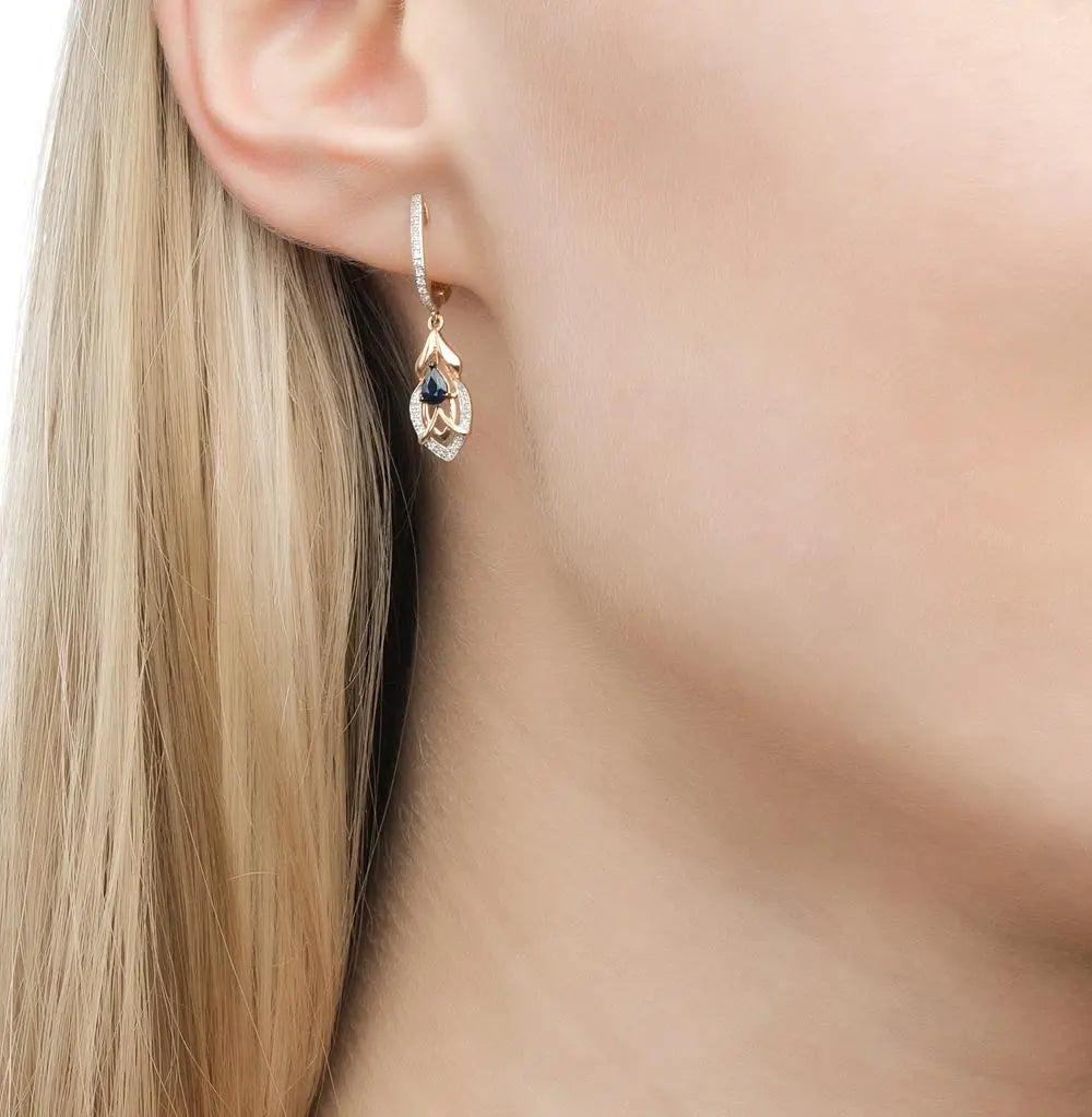 Rose Gold Latch back earrings with Black Sapphires and diamonds - cushionblue
