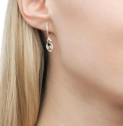Rose Gold Latch back earrings with Black Sapphires and diamonds - cushionblue