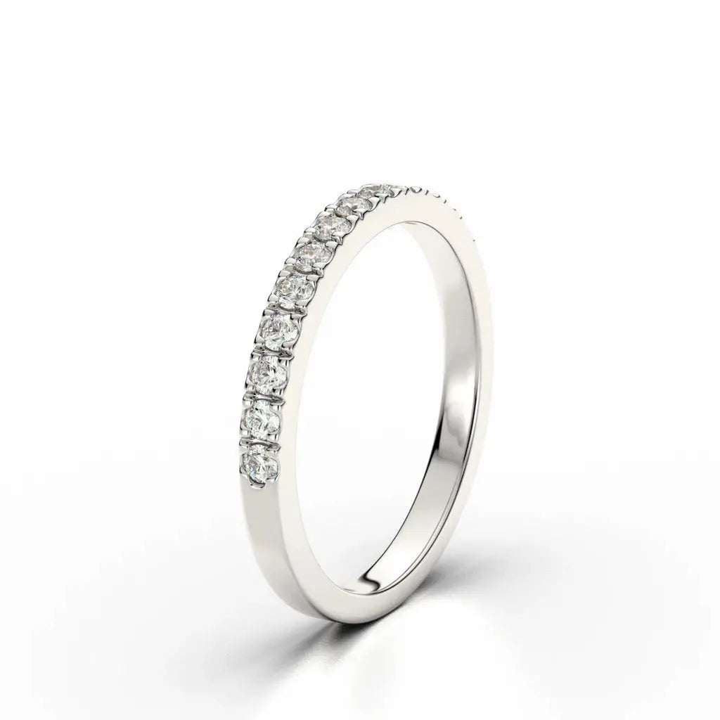 6 Prong Knife Edge Round Brilliant Cut White Gold Bridal Set Ring - cushionblue