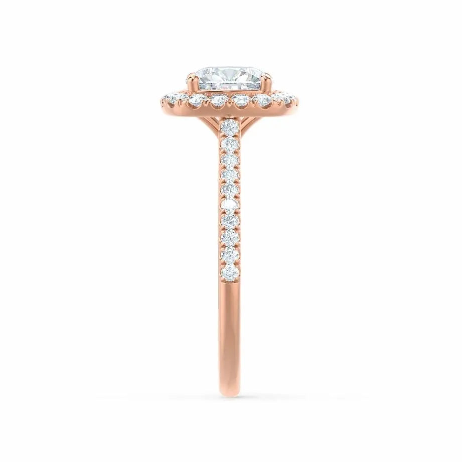 Cushion cut Natural Diamond Rose Gold Halo Ring - cushionblue