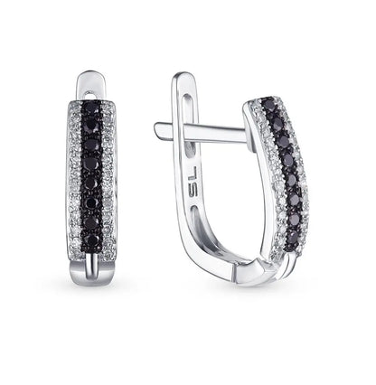 White Gold Latch back earrings with Black diamonds - cushionblue