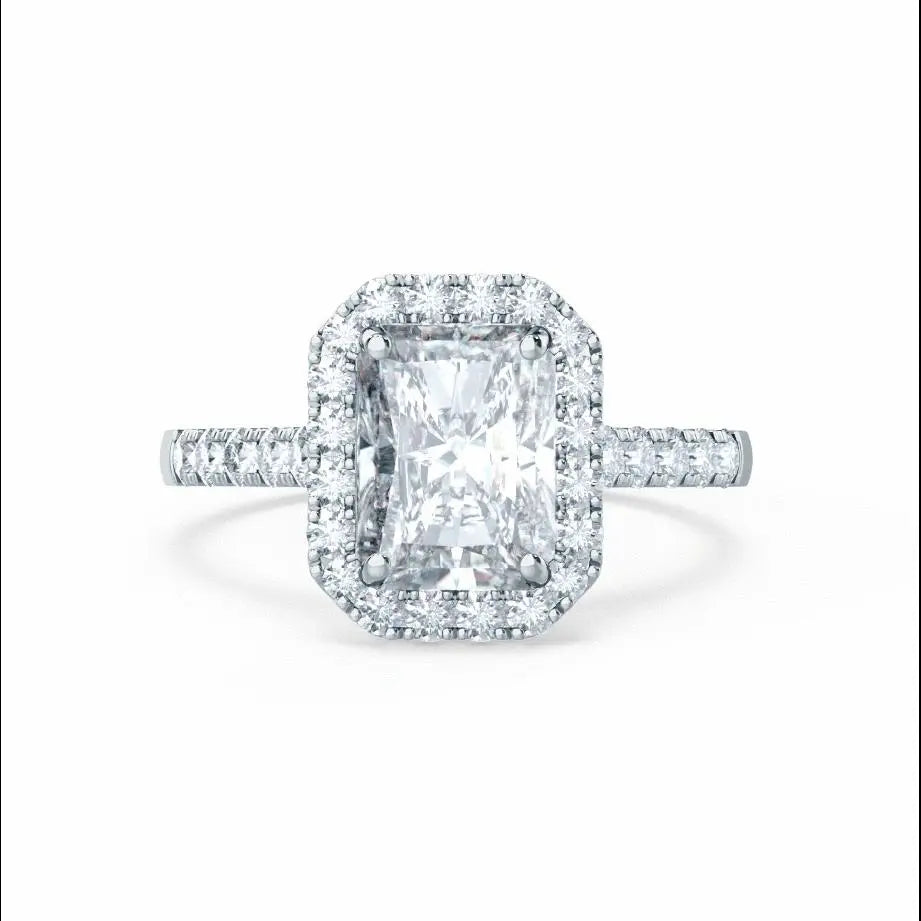 Radiant cut Natural Diamond White Gold Halo Ring - cushionblue
