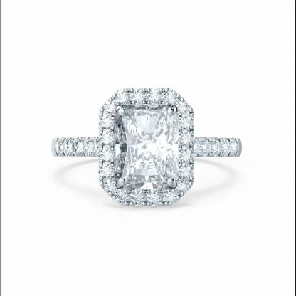 Radiant cut Natural Diamond White Gold Halo Ring - cushionblue