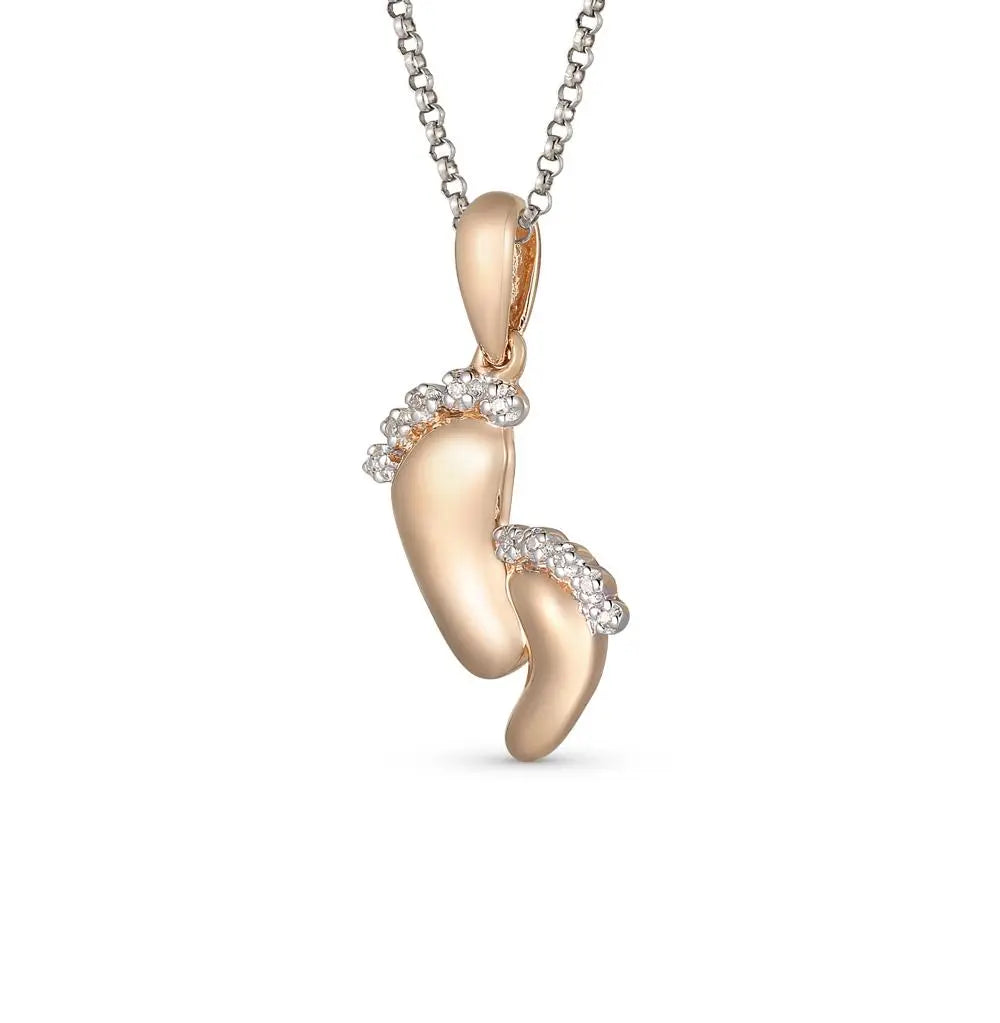 Rose Gold footprint pendant necklace with diamonds - cushionblue