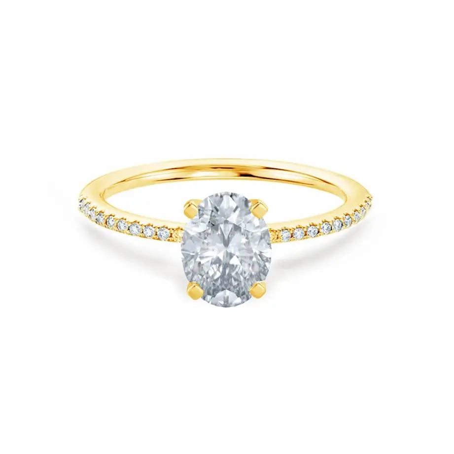 Oval Cut Petite Pavé Yellow Gold Shoulder Set Solitaire Ring - cushionblue