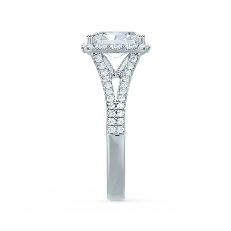 Radiant cut Natural Diamond Platinum Split Shank Halo Ring - cushionblue