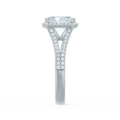 Radiant cut Natural Diamond Platinum Split Shank Halo Ring - cushionblue