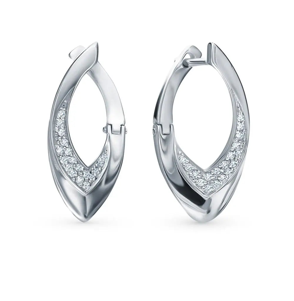 White Gold Latch back earrings with diamonds(0.02 ct, 0.07 ct) - cushionblue