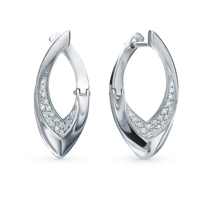 White Gold Latch back earrings with diamonds(0.02 ct, 0.07 ct) - cushionblue