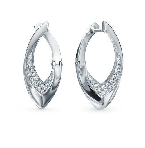 White Gold Latch back earrings with diamonds(0.02 ct, 0.07 ct) - cushionblue
