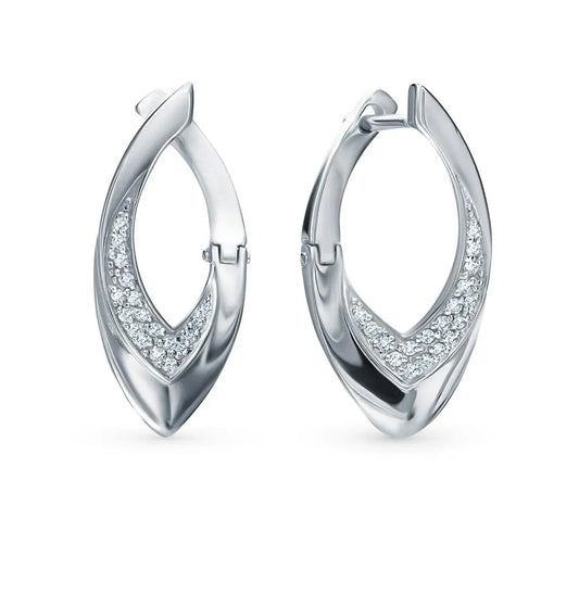 White Gold Latch back earrings with diamonds(0.02 ct, 0.07 ct) - cushionblue