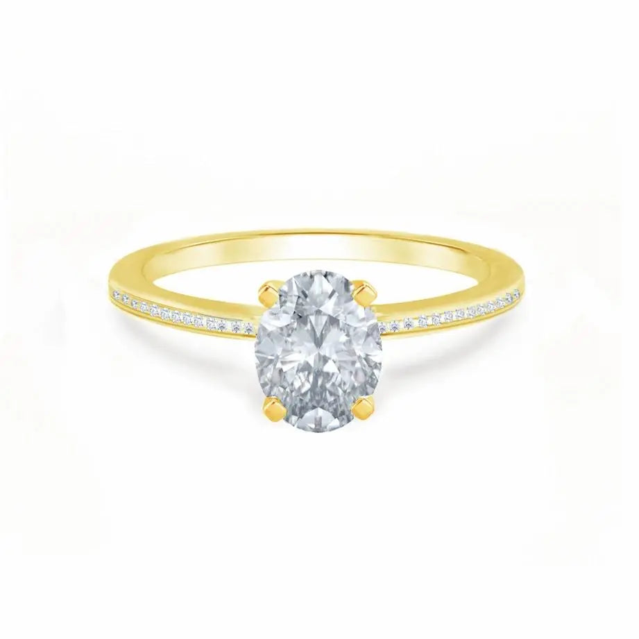 Oval Cut Yellow Gold Petite Channel Set Solitaire Ring - cushionblue