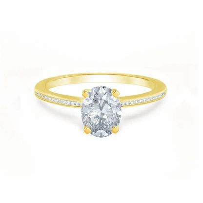 Oval Cut Yellow Gold Petite Channel Set Solitaire Ring - cushionblue