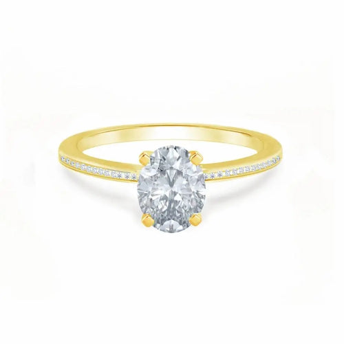 Oval Cut Yellow Gold Petite Channel Set Solitaire Ring - cushionblue