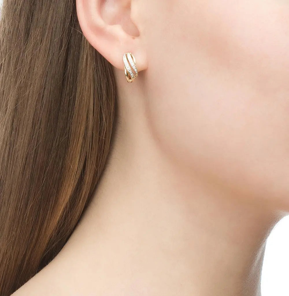 Yellow Gold Latch back earrings with diamonds(0.05 ct) - cushionblue
