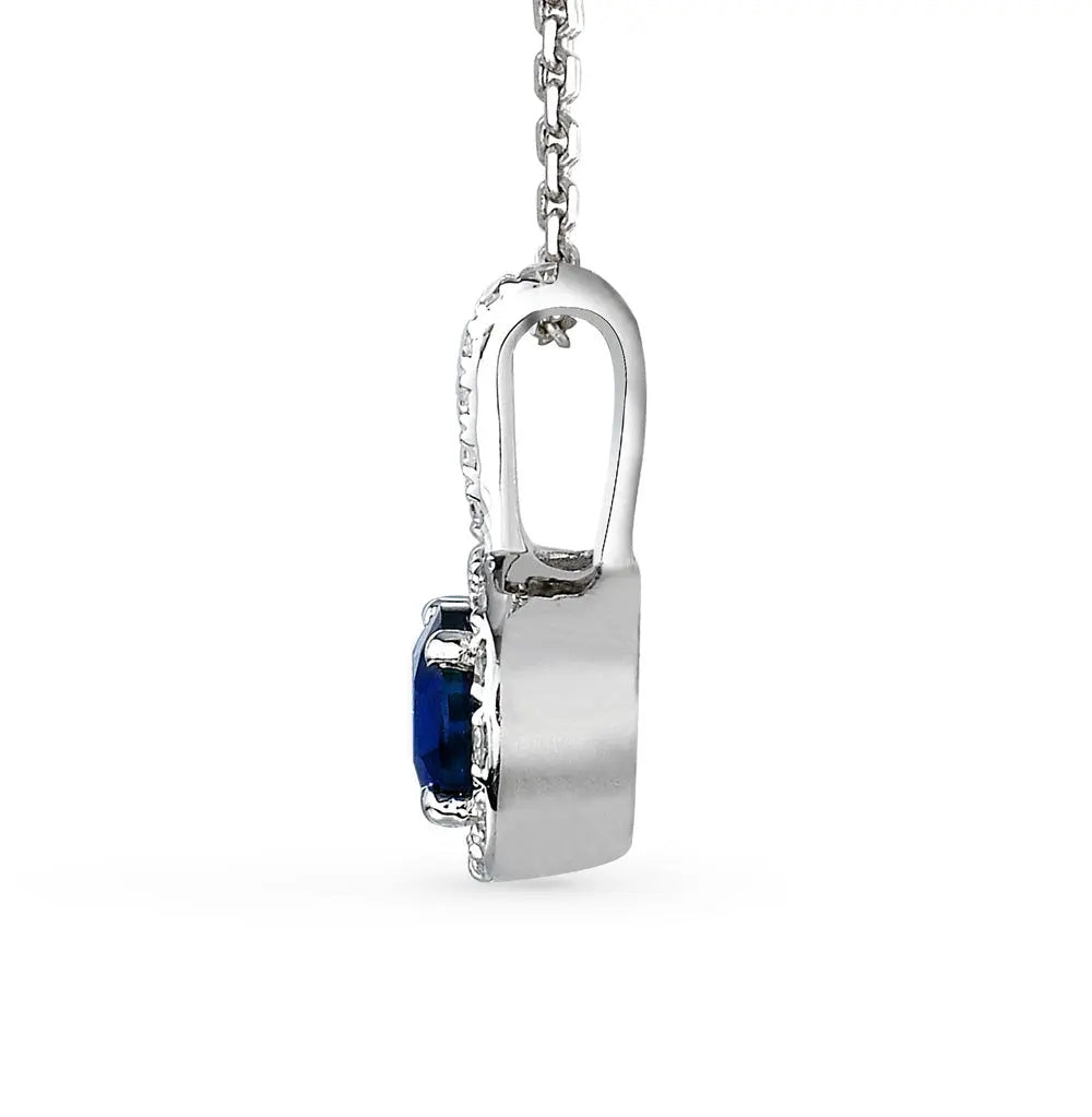 White Gold Round pendant necklace with sapphires and diamonds - cushionblue