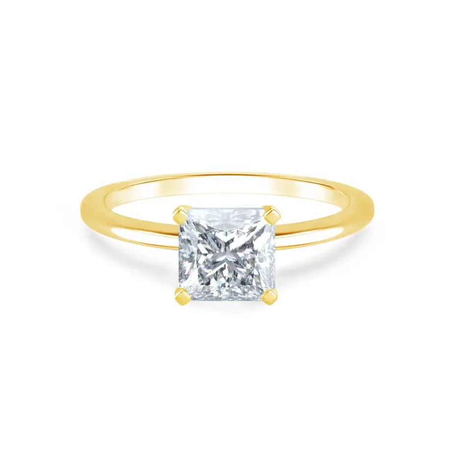 Princess Cut Yellow Gold Petite Pavé Plain Mount Solitaire Ring - cushionblue