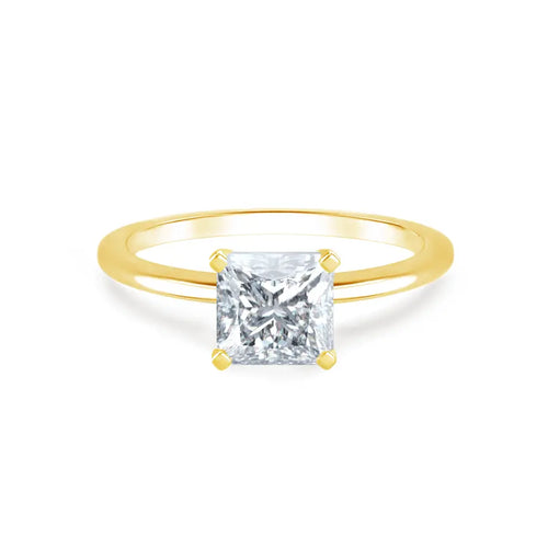 Princess Cut Yellow Gold Petite Pavé Plain Mount Solitaire Ring - cushionblue