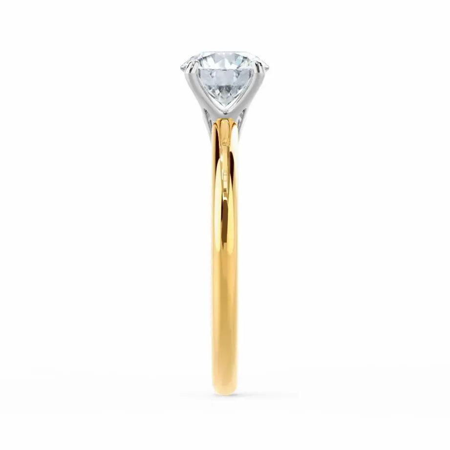 Round Cut Natural Diamond Solitaire Two Tone Yellow Gold Ring - cushionblue