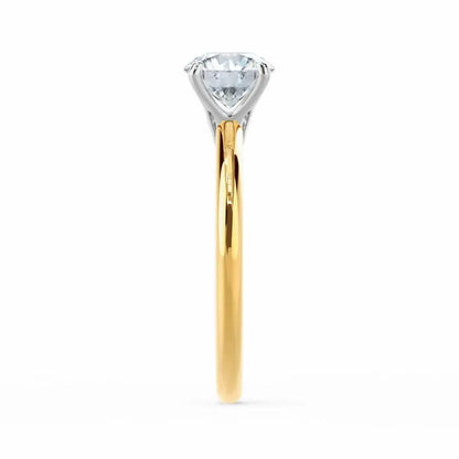 Round Cut Natural Diamond Solitaire Two Tone Yellow Gold Ring - cushionblue