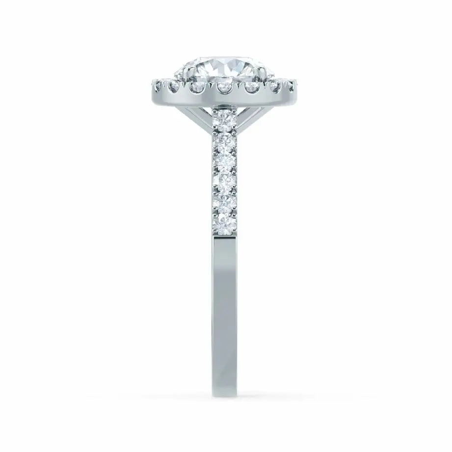 Round cut Natural Diamond Platinum Halo Ring - cushionblue