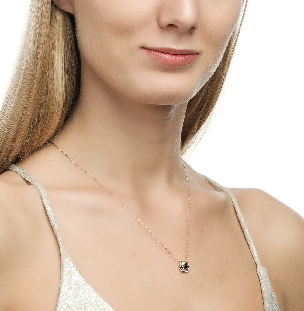 Rose Gold pendant necklace with Round cut sapphires and diamonds - cushionblue