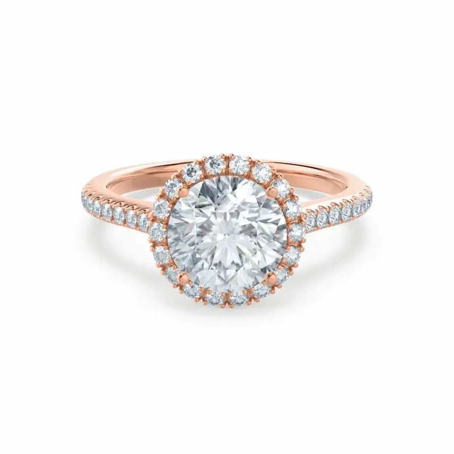 Round cut Natural Diamond Rose Gold Petite Halo Ring - cushionblue