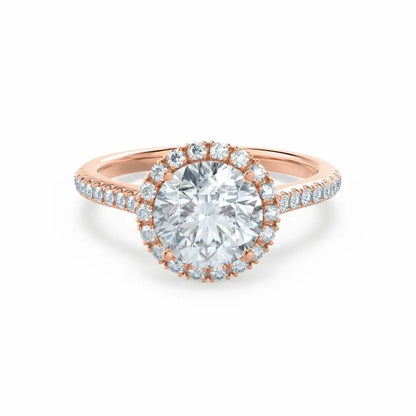 Round cut Natural Diamond Rose Gold Petite Halo Ring - cushionblue