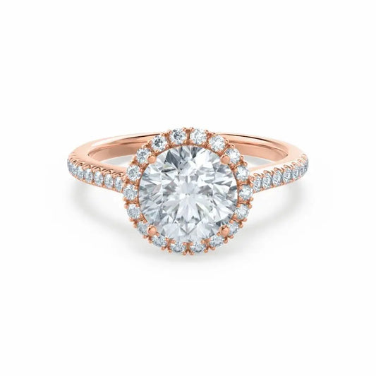Round cut Natural Diamond Rose Gold Petite Halo Ring - cushionblue