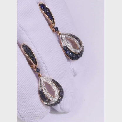 Rose Gold Latch back earrings with Blue Sapphires and diamonds
