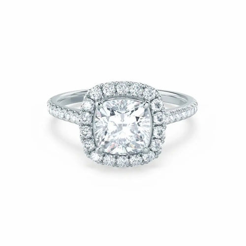 Cushion cut Natural Diamond White Gold Halo Ring - cushionblue