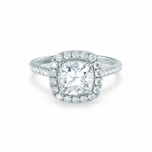 Cushion cut Natural Diamond White Gold Halo Ring - cushionblue