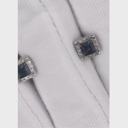 White Gold Studs with screws earrings with Black sapphires and diamonds