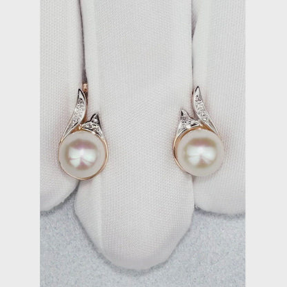 Rose Gold Latch back earrings with Cultured pearls and diamonds