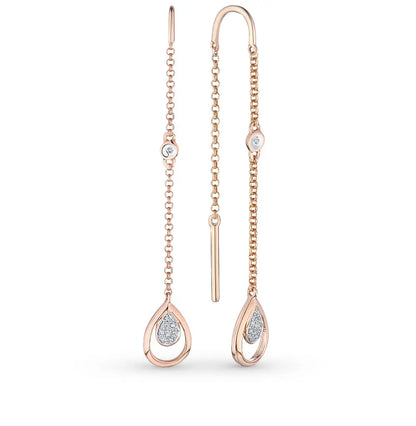 Rose Gold String earrings with diamonds - cushionblue