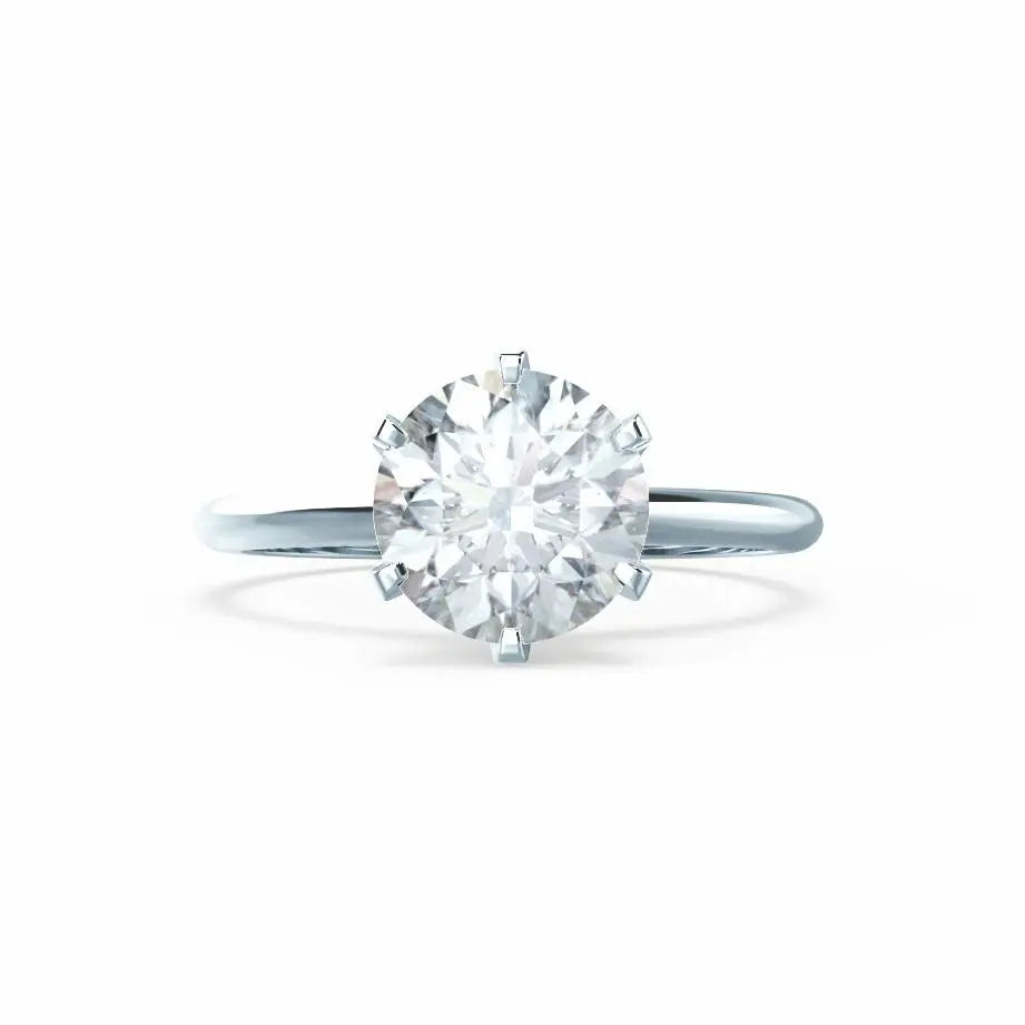 6 Prong Knife Edge Round Cut Natural Diamond Solitaire White Gold Ring - cushionblue