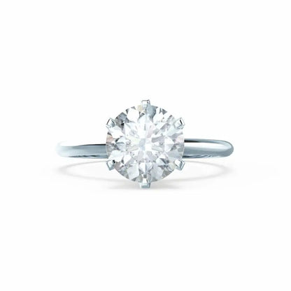 6 Prong Knife Edge Round Cut Natural Diamond Solitaire White Gold Ring - cushionblue