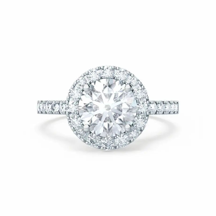 Round cut Natural Diamond Platinum Halo Ring - cushionblue
