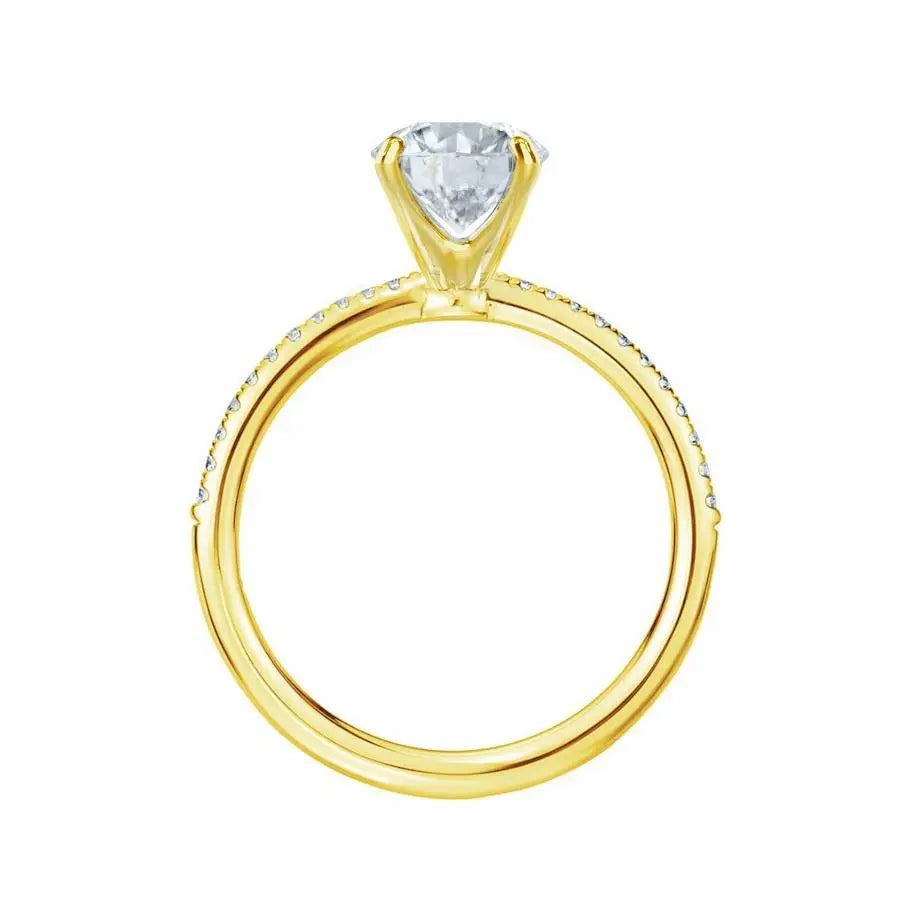 Cushion Cut Yellow Gold Petite Pavé Shoulder Set Solitaire Ring - cushionblue