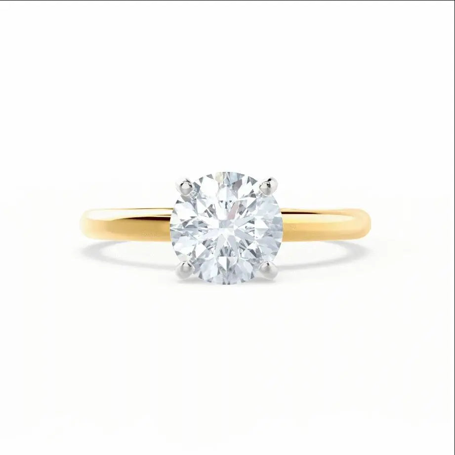 Round Cut Natural Diamond Solitaire Two Tone Yellow Gold Ring - cushionblue