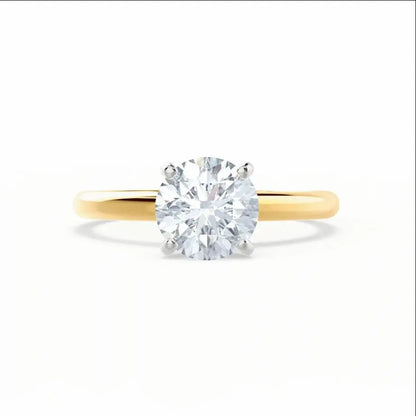 Round Cut Natural Diamond Solitaire Two Tone Yellow Gold Ring - cushionblue
