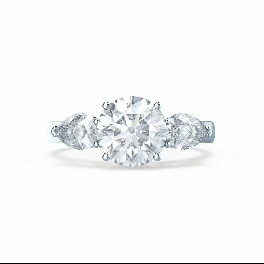 Round & Pear Cut Diamond White Gold Trilogy Ring - cushionblue