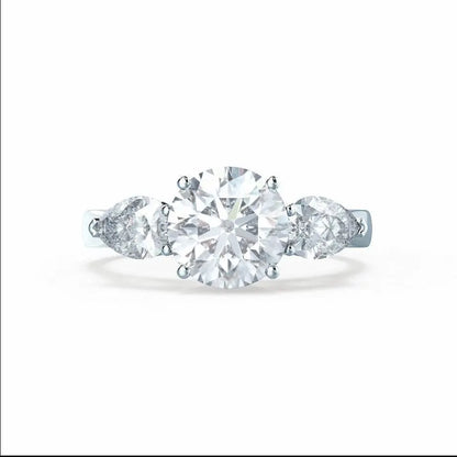 Round & Pear Cut Diamond White Gold Trilogy Ring - cushionblue