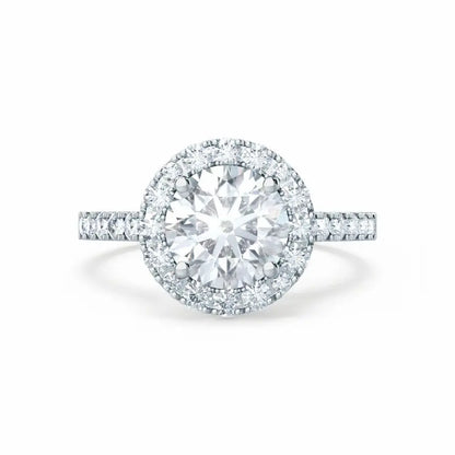 Round cut Natural Diamond White Gold Halo Ring - cushionblue